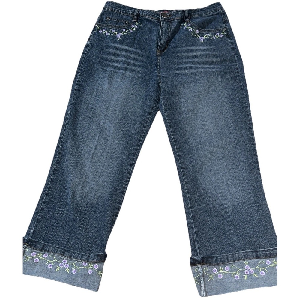 Hipstar Jeans Womens 14 Blue Wide Leg Cuffed  Embroidered Casual